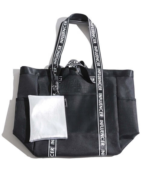 WEGO（ウィゴー）の「WEGO/ポーチ付きロゴテープトートバッグ（トートバッグ・レディース・ブラック系その他/ブラック・FREE）」の4枚目の写真