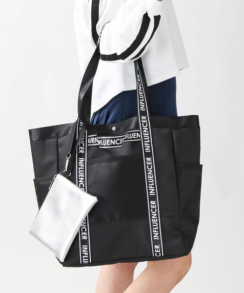 WEGO（ウィゴー）の「WEGO/ポーチ付きロゴテープトートバッグ（トートバッグ・レディース・ブラック系その他/ブラック・FREE）」の14枚目の写真