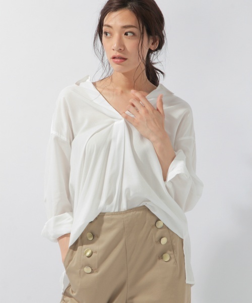 laboratory work(ラボラトリーワーク)の「テンセルスキッパーシャツ(シャツ/ブラウス・レディース・ネイビー/ピンク/ホワイト・MEDIUM)」の1枚目の写真