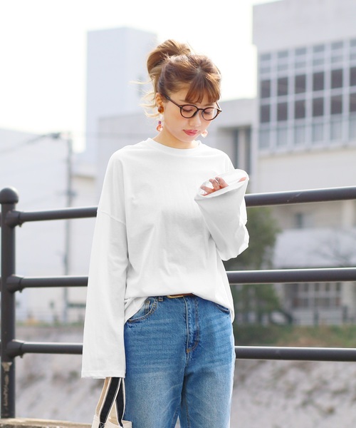 reca(レカ)の「【プチプラ】袖フレアビッグシルエットカットソー(Tシャツ/カットソー・レディース・ホワイト/ブラック/ネイビー/グレー/ベージュ・FREE)」の19枚目の写真