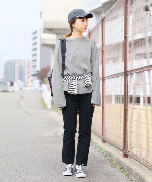 reca(レカ)の「【プチプラ】袖フレアビッグシルエットカットソー(Tシャツ/カットソー・レディース・ホワイト/ブラック/ネイビー/グレー/ベージュ・FREE)」の14枚目の写真