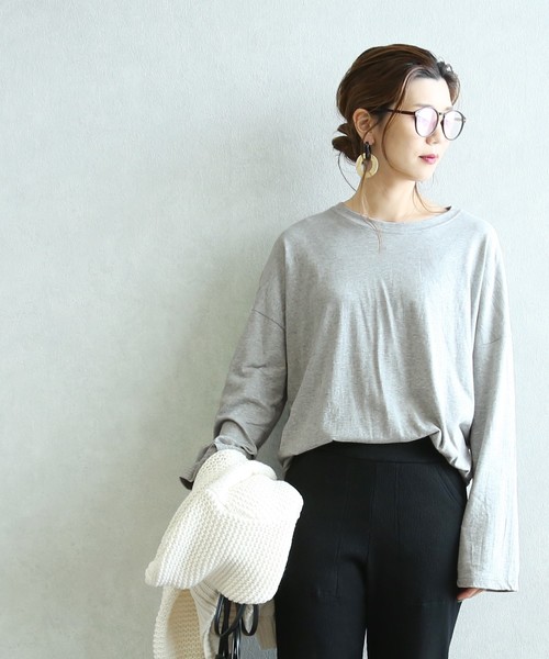 reca(レカ)の「【プチプラ】袖フレアビッグシルエットカットソー(Tシャツ/カットソー・レディース・ホワイト/ブラック/ネイビー/グレー/ベージュ・FREE)」の4枚目の写真