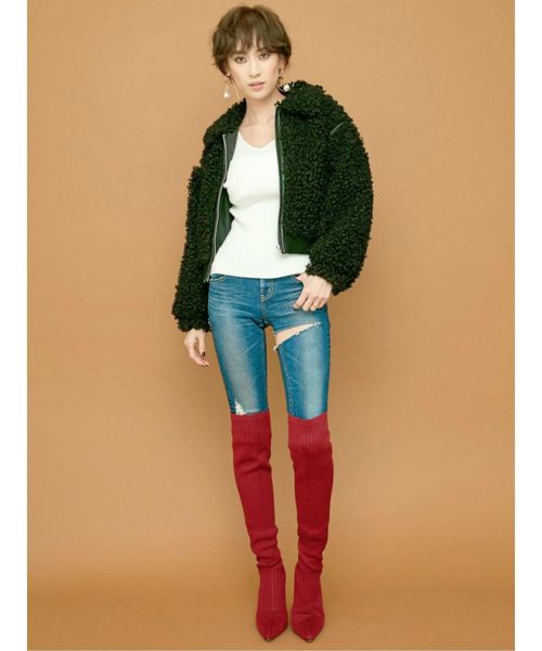 GYDA(ジェイダ)の「DOUBLE RIPPED スキニーデニムパンツ(デニムパンツ・レディース・インディゴブルー/ブルー・SMALL/MEDIUM/X-SMALL)」の4枚目の写真