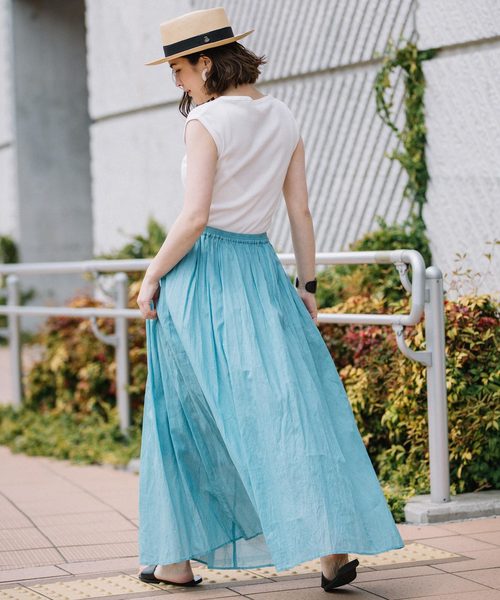 audrey and john wad（オードリーアンドジョンワッド）の「インドコットンオーガンジーロングフレアスカート（スカート・レディース・ホワイト/ネイビー/イエロー/ミント・S/M）」の2枚目の写真