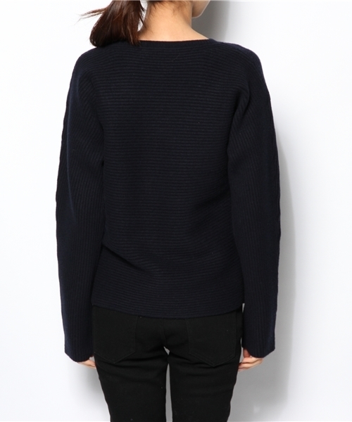 Drawer（ドゥロワー）の「Drawer WT ウールカシミヤ ヨコアゼクルーネックニット（ニット/セーター・レディース・ダークグレー/ネイビー・1/2）」の4枚目の写真