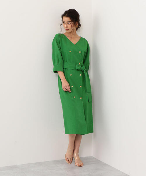 EMMEL REFINES（エメルリファインズ）の「【EMMEL REFINES】〔ハンドウォッシャブル〕FC H/WリネンライクPE フロントボタンワンピース（ワンピース・レディース・ナチュラル/ネイビー/ケリー・S/M）」の2枚目の写真