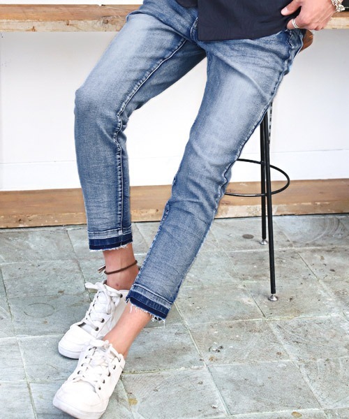 ユーズド加工カットオフアンクルデニムスキニーパンツ