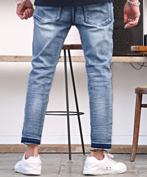 ユーズド加工カットオフアンクルデニムスキニーパンツ