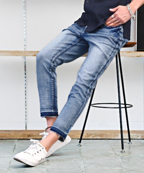 ユーズド加工カットオフアンクルデニムスキニーパンツ