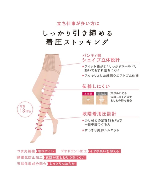 Tuche（トゥシェ）の「【Tuche（トゥシェ）】キャリアコレクション　脚すっきり着圧ストッキング（タイツ/ストッキング・レディース・ブラック/ナチュラル・M～Ｌ/L～LL）」の5枚目の写真