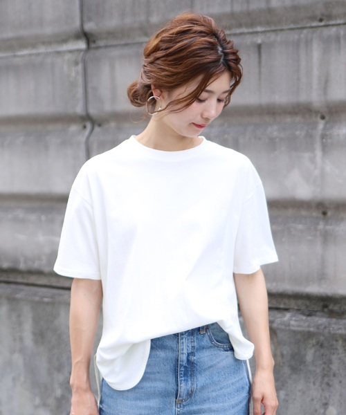 reca(レカ)の「スリット入りラウンド無地 Tシャツ(Tシャツ/カットソー・レディース・オフホワイト/ブラック/グレー/モカ・FREE)」の22枚目の写真