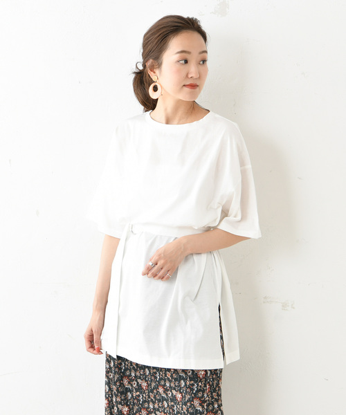 DouDou（ドゥドゥ）の「ベルト付BIGTシャツ（Tシャツ/カットソー・レディース・オフホワイト/ベージュ/ブラック・FREE）」の11枚目の写真