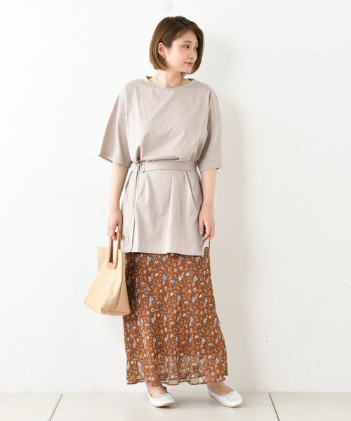 DouDou（ドゥドゥ）の「ベルト付BIGTシャツ（Tシャツ/カットソー・レディース・オフホワイト/ベージュ/ブラック・FREE）」の12枚目の写真