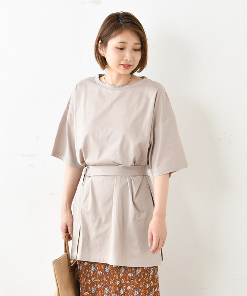 DouDou（ドゥドゥ）の「ベルト付BIGTシャツ（Tシャツ/カットソー・レディース・オフホワイト/ベージュ/ブラック・FREE）」の18枚目の写真