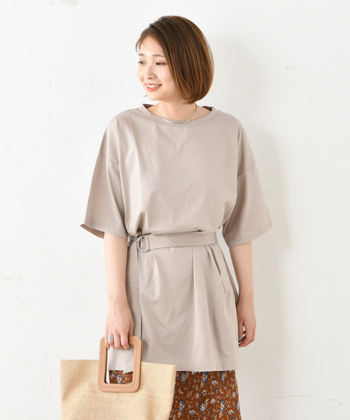 DouDou（ドゥドゥ）の「ベルト付BIGTシャツ（Tシャツ/カットソー・レディース・オフホワイト/ベージュ/ブラック・FREE）」の7枚目の写真