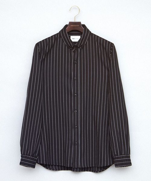 EMMA CLOTHES(エマクローズ)の「シャーリングスリーブ ボタンダウンストライプ柄シャツ(シャツ/ブラウス・メンズ・ブラック/グレー・M/L)」の3枚目の写真