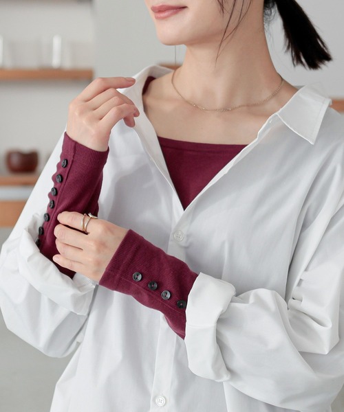 n'OrLABEL(ノアールレーベル)の「【吸湿発熱・保温】スクエア&Vネック2wayロンT(Tシャツ/カットソー・レディース・ブラック/アイボリー/モカ/バーガンディー/グレイッシュブルー/チャコール/ダークグレー/ネイビー・LL/M/L)」の8枚目の写真