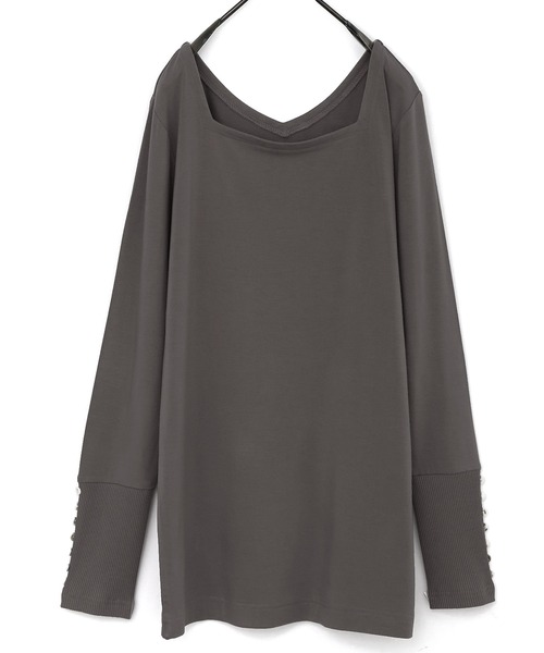 n'OrLABEL(ノアールレーベル)の「【吸湿発熱・保温】スクエア&Vネック2wayロンT(Tシャツ/カットソー・レディース・ブラック/アイボリー/モカ/バーガンディー/グレイッシュブルー/チャコール/ダークグレー/ネイビー・LL/M/L)」の5枚目の写真