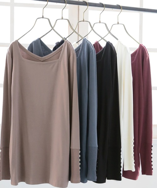n'OrLABEL(ノアールレーベル)の「【吸湿発熱・保温】スクエア&Vネック2wayロンT(Tシャツ/カットソー・レディース・ブラック/アイボリー/モカ/バーガンディー/グレイッシュブルー/チャコール/ダークグレー/ネイビー・LL/M/L)」の14枚目の写真