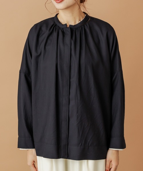 PUAL CE CIN(ピュアルセシン)の「【kanocoさん着用】チビスタンド前開きブラウス(Tシャツ/カットソー・レディース・チャコールグレー/ネイビー・FREE)」の20枚目の写真
