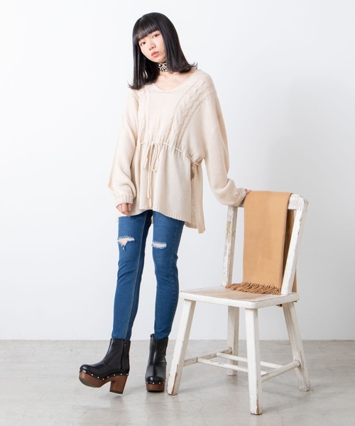 WEGO(ウィゴー)の「WEGO/ドロストチュニックセーター(ニット/セーター・レディース・ライトグレー/ライトベージュ・FREE)」の16枚目の写真