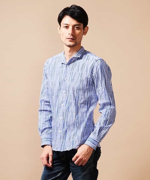 MICHEL KLEIN HOMME (ミッシェルクランオム)の「シャツ(タックグレンチェック)(シャツ/ブラウス・メンズ・ベージュ/ブルー・46/48/MEDIUM/LARGE)」の8枚目の写真
