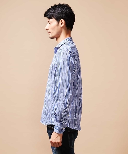 MICHEL KLEIN HOMME (ミッシェルクランオム)の「シャツ(タックグレンチェック)(シャツ/ブラウス・メンズ・ベージュ/ブルー・46/48/MEDIUM/LARGE)」の9枚目の写真