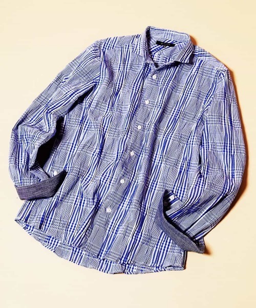 MICHEL KLEIN HOMME (ミッシェルクランオム)の「シャツ(タックグレンチェック)(シャツ/ブラウス・メンズ・ベージュ/ブルー・46/48/MEDIUM/LARGE)」の1枚目の写真