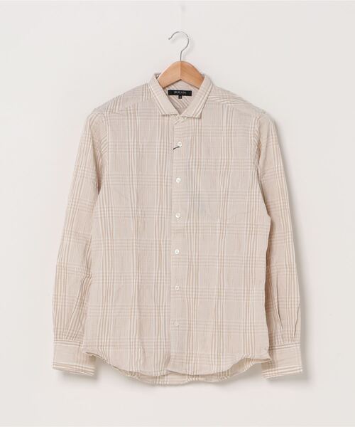 MICHEL KLEIN HOMME (ミッシェルクランオム)の「シャツ(タックグレンチェック)(シャツ/ブラウス・メンズ・ベージュ/ブルー・46/48/MEDIUM/LARGE)」の4枚目の写真