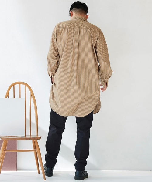 Sunny clouds(サニークラウズ)の「サニークラウズ ストライプロングシャツ(シャツ/ブラウス・メンズ・ベージュ/ブルー・SMALL/MEDIUM/LARGE/BL)」の6枚目の写真