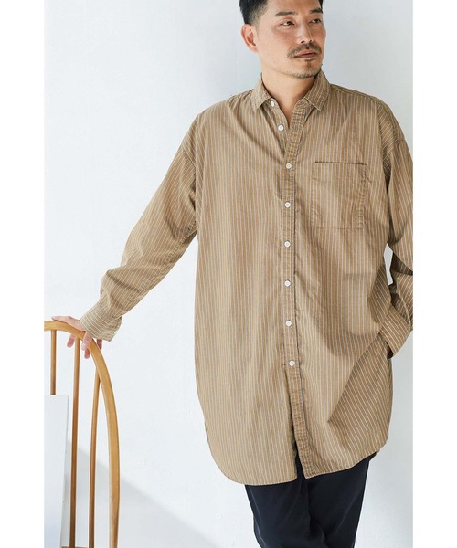 Sunny clouds(サニークラウズ)の「サニークラウズ ストライプロングシャツ(シャツ/ブラウス・メンズ・ベージュ/ブルー・SMALL/MEDIUM/LARGE/BL)」の7枚目の写真