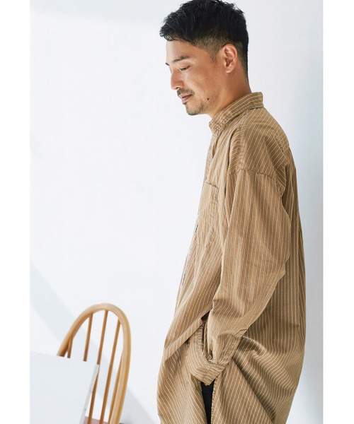 Sunny clouds(サニークラウズ)の「サニークラウズ ストライプロングシャツ(シャツ/ブラウス・メンズ・ベージュ/ブルー・SMALL/MEDIUM/LARGE/BL)」の8枚目の写真