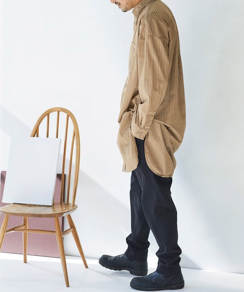 Sunny clouds(サニークラウズ)の「サニークラウズ ストライプロングシャツ(シャツ/ブラウス・メンズ・ベージュ/ブルー・SMALL/MEDIUM/LARGE/BL)」の9枚目の写真