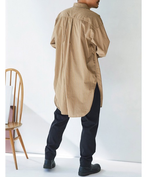 Sunny clouds(サニークラウズ)の「サニークラウズ ストライプロングシャツ(シャツ/ブラウス・メンズ・ベージュ/ブルー・SMALL/MEDIUM/LARGE/BL)」の10枚目の写真