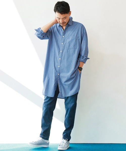 Sunny clouds(サニークラウズ)の「サニークラウズ ストライプロングシャツ(シャツ/ブラウス・メンズ・ベージュ/ブルー・SMALL/MEDIUM/LARGE/BL)」の15枚目の写真