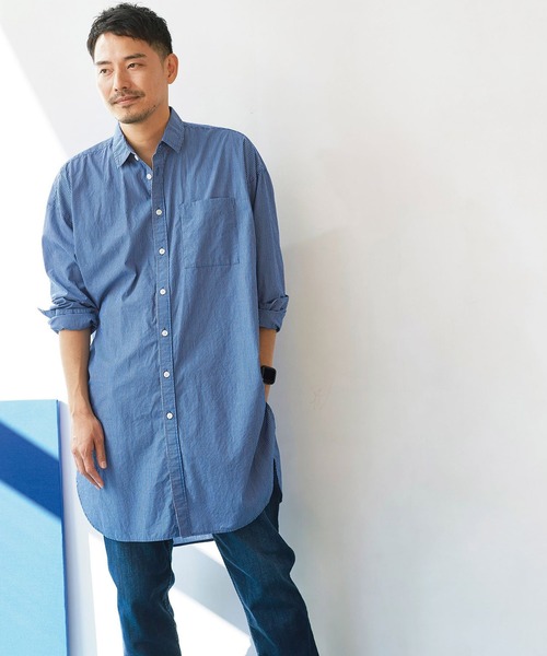 Sunny clouds(サニークラウズ)の「サニークラウズ ストライプロングシャツ(シャツ/ブラウス・メンズ・ベージュ/ブルー・SMALL/MEDIUM/LARGE/BL)」の17枚目の写真