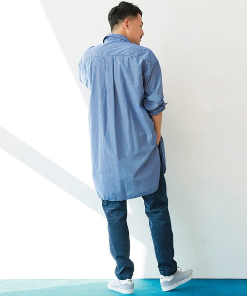 Sunny clouds(サニークラウズ)の「サニークラウズ ストライプロングシャツ(シャツ/ブラウス・メンズ・ベージュ/ブルー・SMALL/MEDIUM/LARGE/BL)」の18枚目の写真