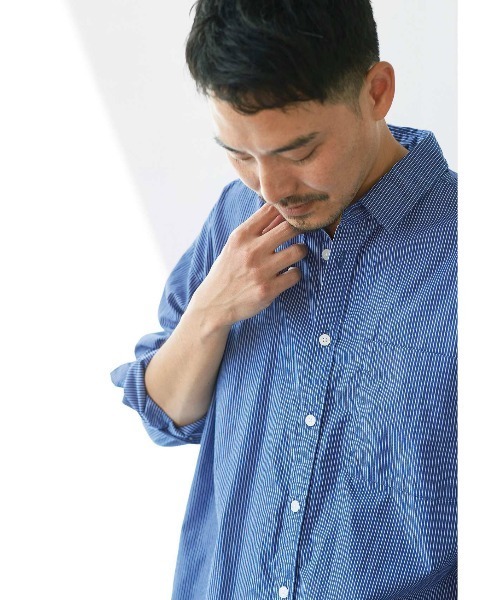Sunny clouds(サニークラウズ)の「サニークラウズ ストライプロングシャツ(シャツ/ブラウス・メンズ・ベージュ/ブルー・SMALL/MEDIUM/LARGE/BL)」の19枚目の写真