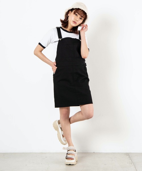 WEGO（ウィゴー）の「WEGO/デイリーツイルミニジャンスカ（ジャンパースカート・レディース・ブラック/オフホワイト/グリーン・FREE）」の21枚目の写真