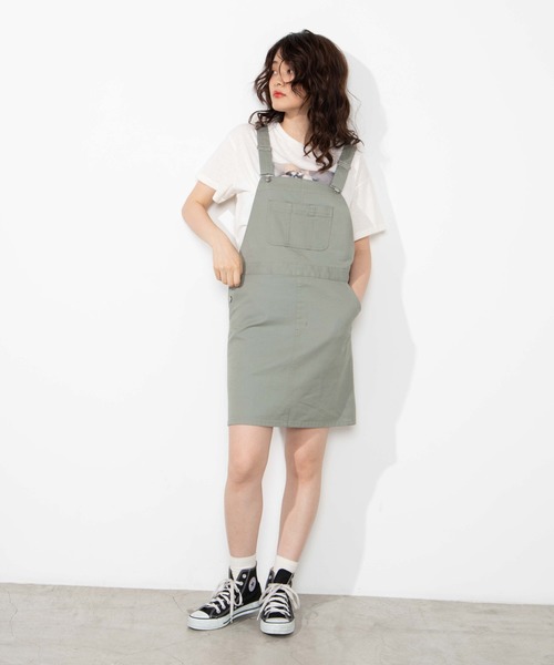 WEGO（ウィゴー）の「WEGO/デイリーツイルミニジャンスカ（ジャンパースカート・レディース・ブラック/オフホワイト/グリーン・FREE）」の6枚目の写真