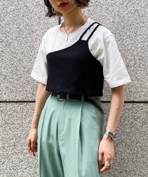 PAGEBOY（ページボーイ）の「ワンショルレイヤードカットソー（Tシャツ/カットソー・レディース・ブラック/オフホワイト/グレイッシュベージュ・FREE）」の2枚目の写真