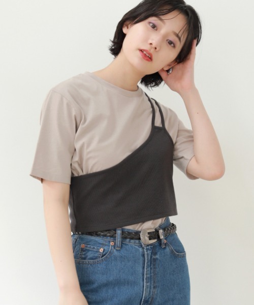 PAGEBOY（ページボーイ）の「ワンショルレイヤードカットソー（Tシャツ/カットソー・レディース・ブラック/オフホワイト/グレイッシュベージュ・FREE）」の3枚目の写真