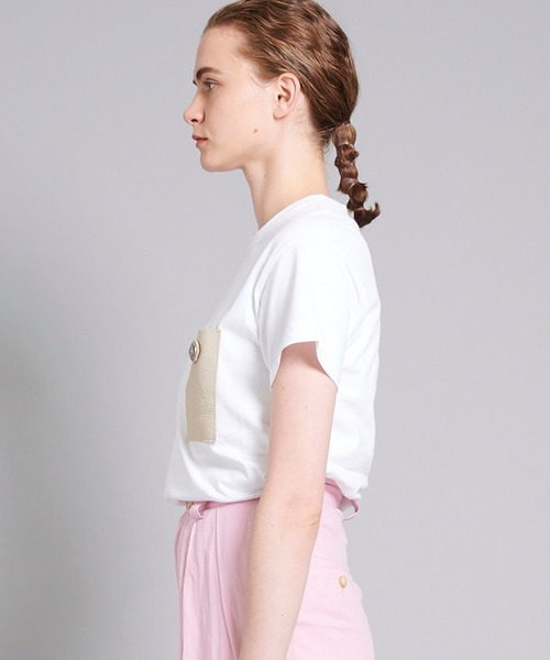 FUMIE TANAKA（フミエタナカ）の「【FUMIE=TANAKA(フミエタナカ)】レザーポケットTシャツ　F20S-33（Tシャツ/カットソー・レディース・ホワイト/キャメル/ネイビー・1）」の8枚目の写真