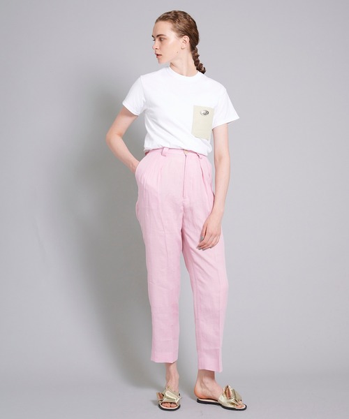 FUMIE TANAKA（フミエタナカ）の「【FUMIE=TANAKA(フミエタナカ)】レザーポケットTシャツ　F20S-33（Tシャツ/カットソー・レディース・ホワイト/キャメル/ネイビー・1）」の6枚目の写真