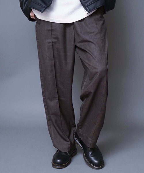 【UNIIT】[shadow check easy pants/シャドーチェックイージーパンツ(セットアップ対応)]ワイドチェックパンツ チェック柄ワイドパンツ 無地ワイドパンツ（その他パンツ）｜UNIIT（ユニット）