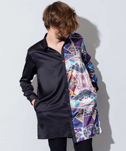 NO ID.(ノーアイディ)の「ステンドグラスロングSH(シャツ/ブラウス・メンズ・ブラック×ブラック/ブラック×ブルー/ホワイト×ブルー/ホワイト×ブラック・ONE SIZE)」の21枚目の写真