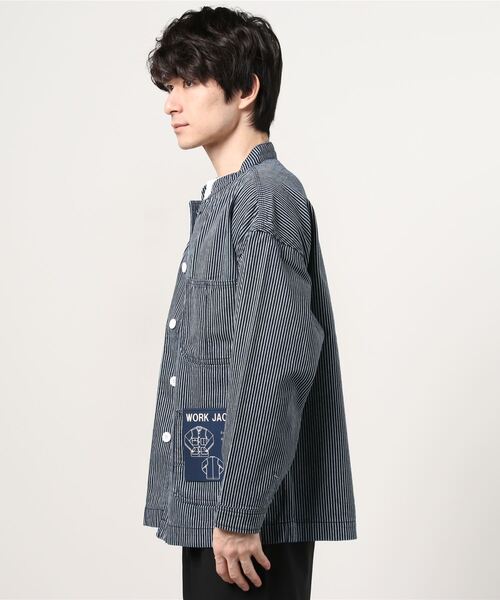 FREE GATE（フリーゲート）の「FREE GATE ビッグシルエット スラブデニム ノーカラー カバーオール（カバーオール・メンズ・ブルー/ネイビー/ブルー系その他・S/LL/L/M）」の4枚目の写真