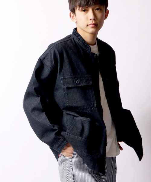 FREE GATE（フリーゲート）の「FREE GATE ビッグシルエット スラブデニム ノーカラー カバーオール（カバーオール・メンズ・ブルー/ネイビー/ブルー系その他・S/LL/L/M）」の2枚目の写真