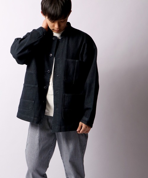 FREE GATE（フリーゲート）の「FREE GATE ビッグシルエット スラブデニム ノーカラー カバーオール（カバーオール・メンズ・ブルー/ネイビー/ブルー系その他・S/LL/L/M）」の10枚目の写真