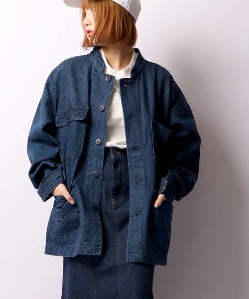 FREE GATE（フリーゲート）の「FREE GATE ビッグシルエット スラブデニム ノーカラー カバーオール（カバーオール・メンズ・ブルー/ネイビー/ブルー系その他・S/LL/L/M）」の18枚目の写真